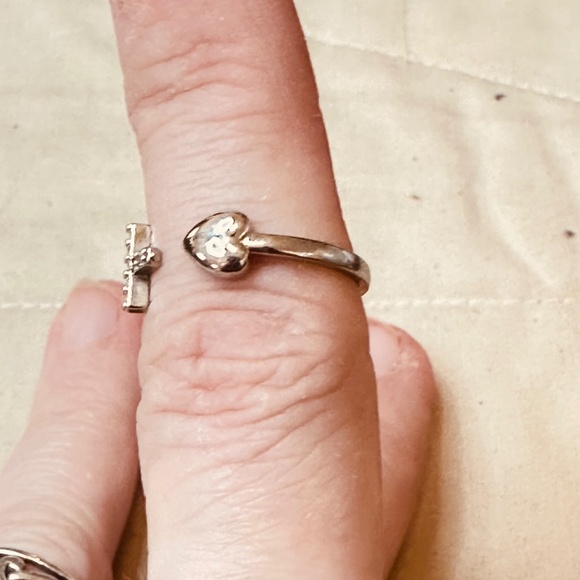 Silver Tone Heart & Cross Ring Open & Adjustable Vintage - Picture 2 of 12